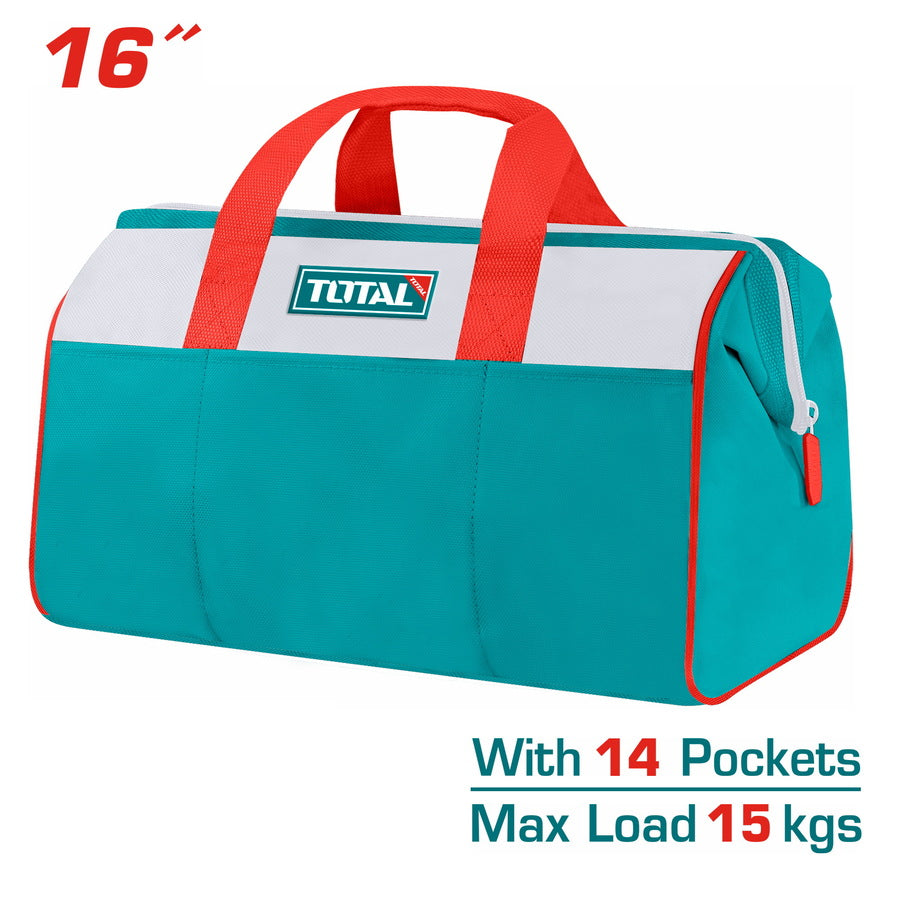 TOTAL 16" Tools Bag with 6 Pockets Outside and 8 Pockets Inside THT261625 | Hardware Tools bag best quality
