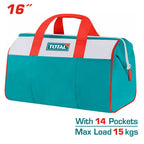 TOTAL 16" Tools Bag with 6 Pockets Outside and 8 Pockets Inside THT261625 | Hardware Tools bag best quality