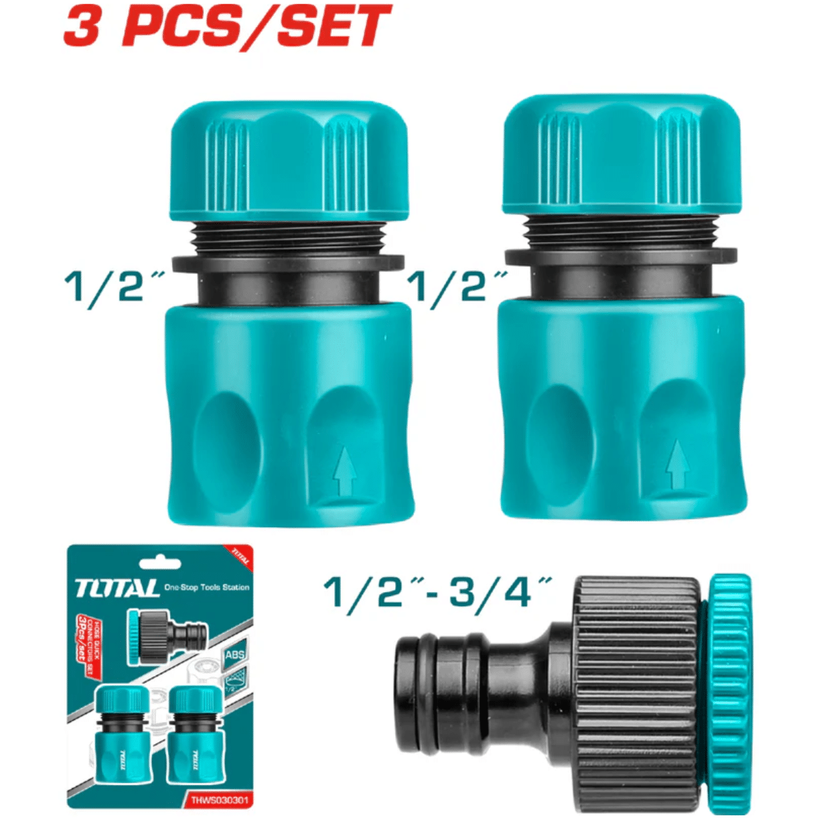 TOTAL 3 Pcs Hose Quick Connectors Set THWS030301