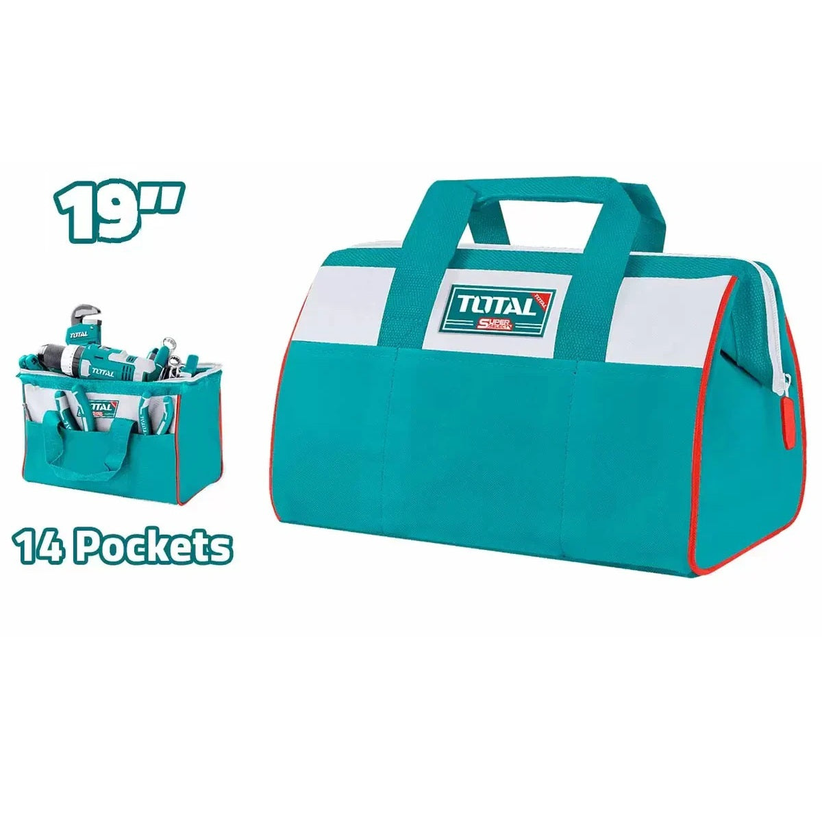 TOTAL 19" Tools Bag with 6 Pockets Outside and 8 Pockets Inside THT261925 | Hardware Tools bag best quality